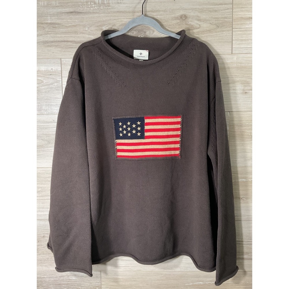 NEW Tuckernuck Brown Americana Sweater Knit American Flag XXL Roll Neck Preppy